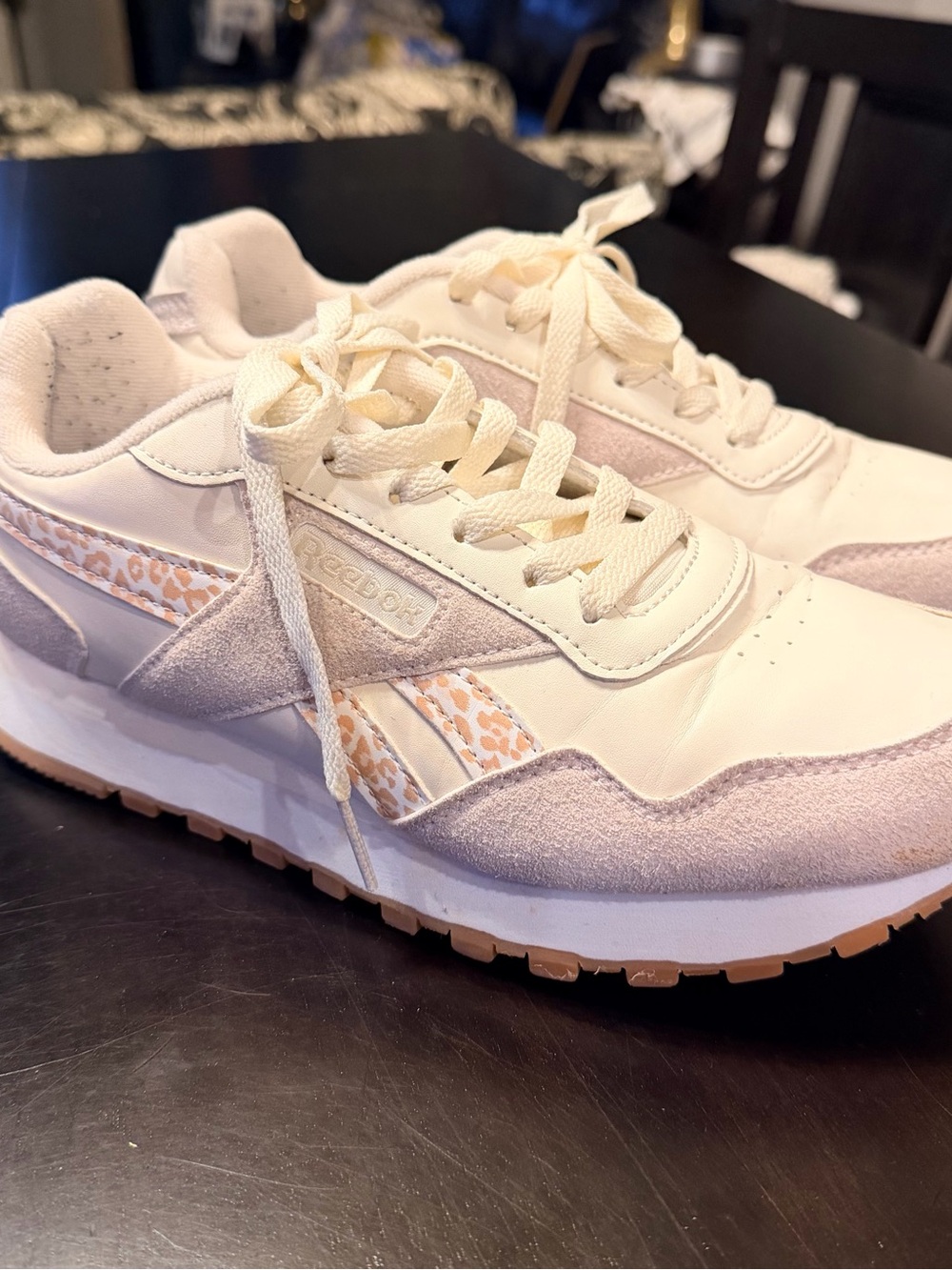 Reebok Women's Cream and Pale Pink Leopard Accent Sneakers